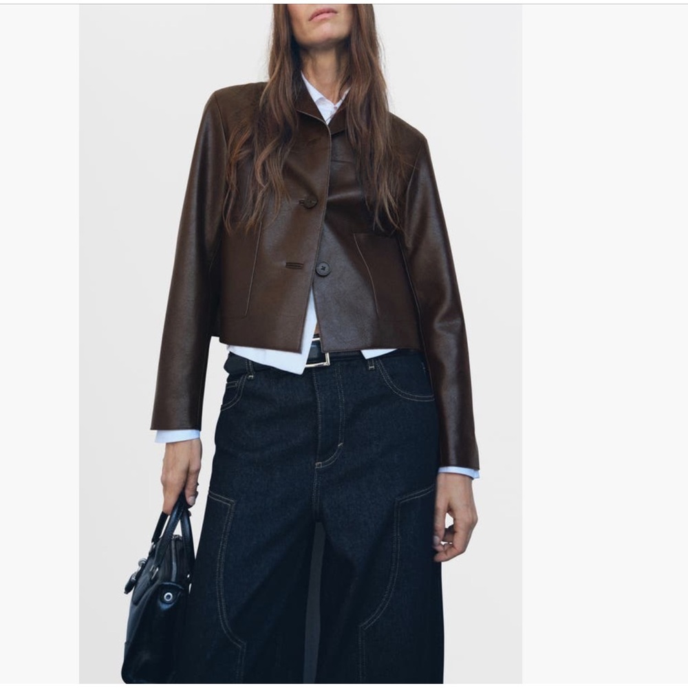 #MANGO Brown Leather Women's Jacket